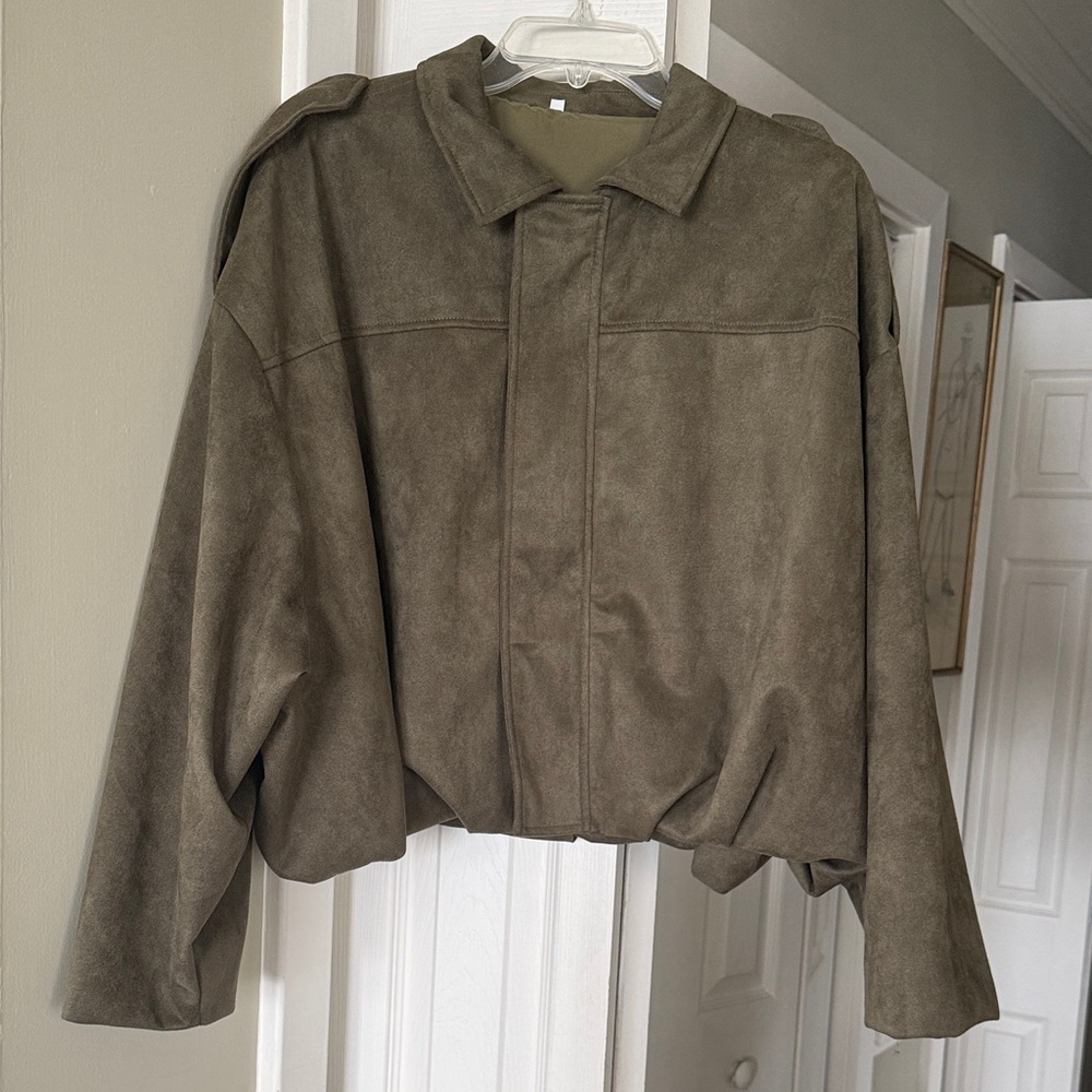 Faux Olive Suede Bomber Jacket